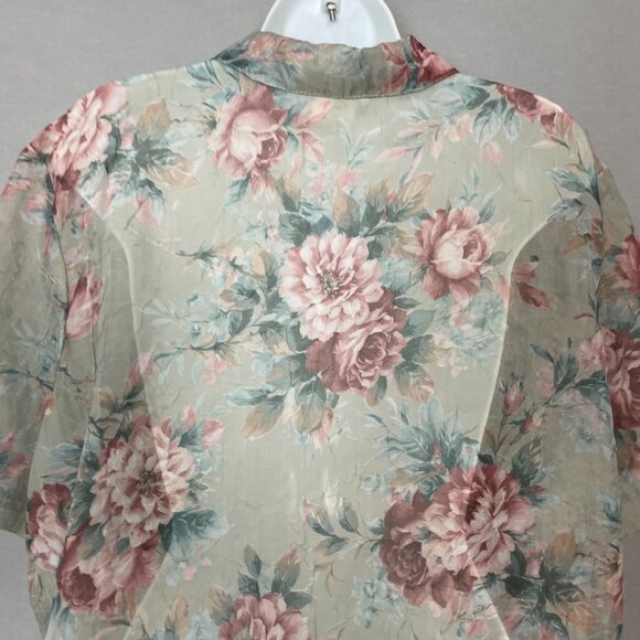 Floral Blouse Jacket Sheer Textured Fabric Sz 20W Short Sleeve Women Cottagecore - Picture 5 of 14